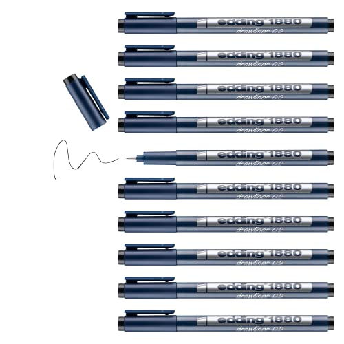 edding 1880 profipen - black - 10 pens - line width 0.3 mm - fineliner pen for precise writing, sketching and technical drawing - fine, metal-encased nib - suitable for use with rulers and stencils - color: 03: 10 Pens - 0.3mm - Black