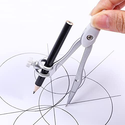 Unjoo Math Geometry Sets 10 Piece Student Supplies with Shatterproof Storage Box,Includes Rulers,Protractor,Compass,Eraser,Pencil Sharpener,Lead Refills,Pencil,for Drafting and Drawings（Grey） - color: Grey