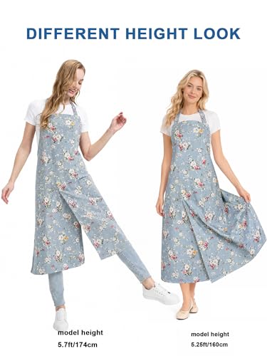 Molaxhome Split Apron with 3 Pockets,Unisex Pottery Apron with Adjustable Strap for Kitchen Ceramics - color: Bluerose
