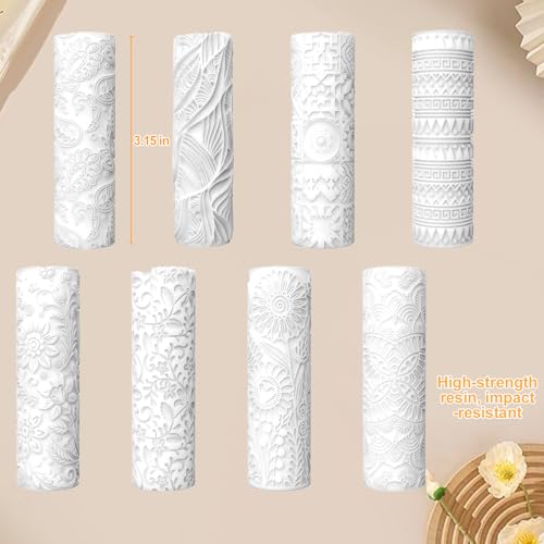 8 Pcs Non-Stick Polymer Clay Texture Rollers (Complex Texture) | Boho, Floral, Mandala & Paisley Patterns, 2 Storage Boxes, Crisp Imprints, Seamless Texture, Premium Resin - color: Complex Texture