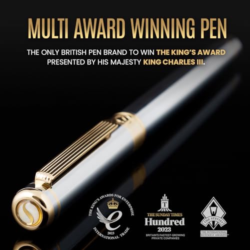 Scriveiner Silver Chrome Fountain Pen - Stunning Luxury Pen, Real Gold Finish, Schmidt Gilded Nib (Extra Fine), Best Gift Set for Men & Women Professional Executive Office Nice Designer Pen - color: 10. Silver Chrome with Gold, style: Extra Fine Nib
