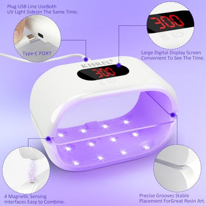 KISREL UV Light for Resin, Large Double-Sided Light with UV Flashlight, 2-Ieed Tin-1 and Detachable Resin Curing Machine, 3-Spmer Digital Display, 36w Fast Curing Lamp for Crafts, Jewellery Making - size: Double-sidedLightKit