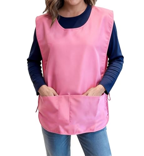 Large Smock Cobbler Apron for Men & Women, Adjustable Side Ties & 2 Pockets - color: Pink