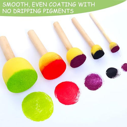 60 Pcs Round Paint Sponges Set, 5 Sizes Sponge Brushes for Painting, Sponge Paint Brushes for Acrylic Painting, Wooden Handle Craft Sponges for DIY, Crafts and Kids Arts - style: 60 Pcs Yellow