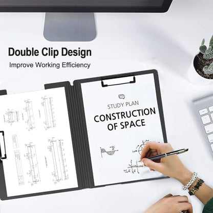 2 Pack Foldable Clipboards, A4 Office Clipboard Folder with Double Metal Clips, 360 Degree Foldable Binder Clipboard with Pen Holder, File Cover Work Folder Clipboards, Blue - style: 2Pack- Blue