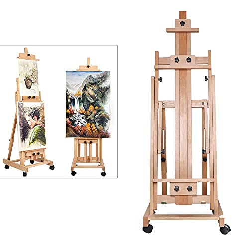 Versatile Portable Studio H-Frame Easel, Adjustable Height Beech Wood Studio Easel Folding Sketch Easel, Vertical and Horizontal Folding Sketch Easel Floor Easel Stand for Oil Painting, Sketch