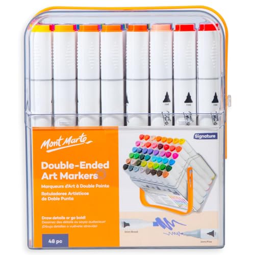 Mont Marte Double-Ended Art Markers in Case 48pc, Dual Tip Markers with Colored Alcohol Ink, Includes Carry Case, Ideal for Drawing, Illustrating, Graphic Design - color: 48 colors