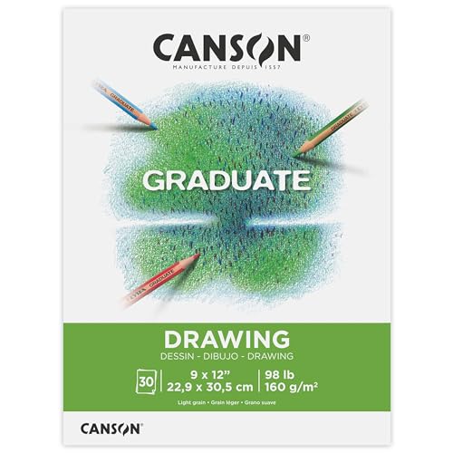 Canson Graduate Drawing Pad, Foldover, 9x12 inch, 30 Sheets | Artist Paper for Adults and Students - Drawing, Sketching and Art Journaling - color: White Paper, size: 9x12 inch