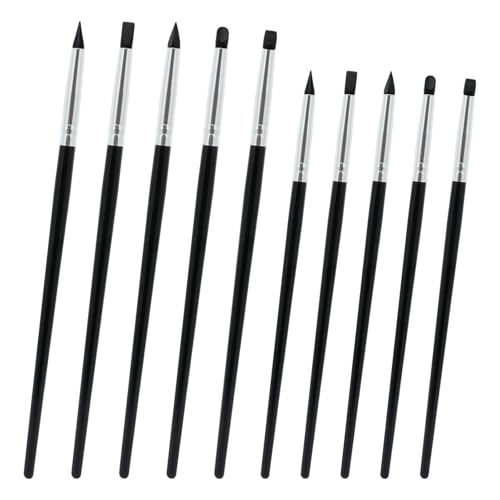 10PCS Silicone Paint Brushes Artwork Shaping Pen Flexible Clay Thick and Thin Tip for Carving Professional Sculpting Tools Mirror Powder Application Black