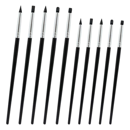 10PCS Silicone Paint Brushes Artwork Shaping Pen Flexible Clay Thick and Thin Tip for Carving Professional Sculpting Tools Mirror Powder Application Black