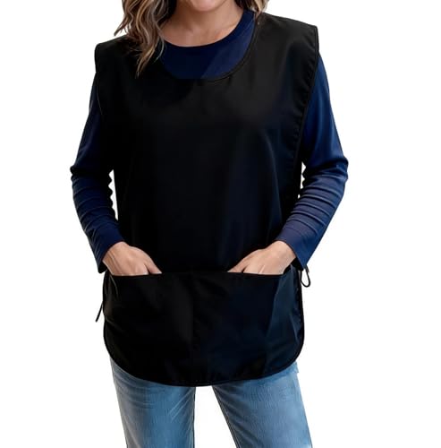 Large Smock Cobbler Apron for Men & Women, Adjustable Side Ties & 2 Pockets - color: Black +Blue