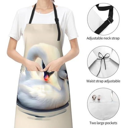 Cartoon heart sun Heavy Duty Waterproof Apron with Pockets for AdultsResistant Grilling, Gardening, Painting - color: Cute Little Swan