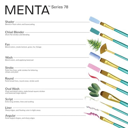 Royal & Langnickel Menta, 5pc Variety Brush Set, Includes - Stroke, Angular, Fan & Shader Brushes Teal - style: VARIETY
