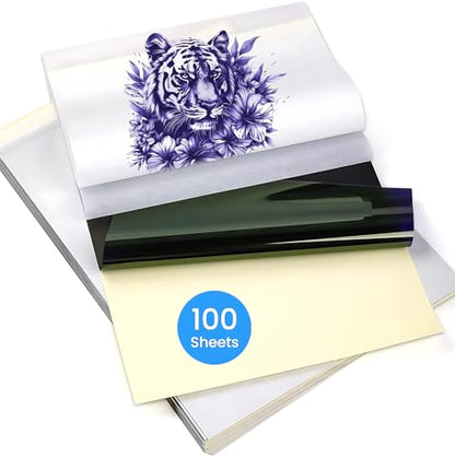 Tattoo Transfer Paper, 100 Sheets Tattoo Stencil Paper, Stencil Paper for Tattooing- A4 Sizes, Tattoo Stencil Kit, Carbon Tracing Pape,4 Layers Thermal Transfer Paper DIY Tattoo