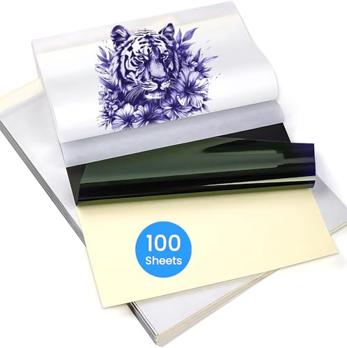 Tattoo Transfer Paper, 100 Sheets Tattoo Stencil Paper, Stencil Paper for Tattooing- A4 Sizes, Tattoo Stencil Kit, Carbon Tracing Pape,4 Layers Thermal Transfer Paper DIY Tattoo
