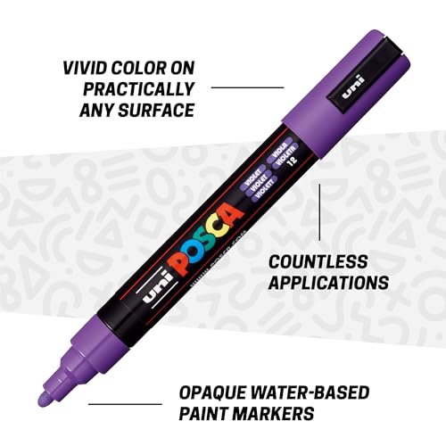 POSCA Canvas Paint by Number Kit, Lilac Dream - 8 Acrylic Markers with 2 Pre-Drawn Canvases - Gift Set for Artists, Adults and Kids - color: Lilac Dream