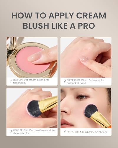 Desert Oak Series Cream Cheek Duo Brush Set - CM 182 Precision Highlighter & CM 183 Angled Blush Brush for Cream/Liquid Products, Bubinga Handle & Brass Ferrule - color: CM-0182+CM-0183, size: 2 Piece