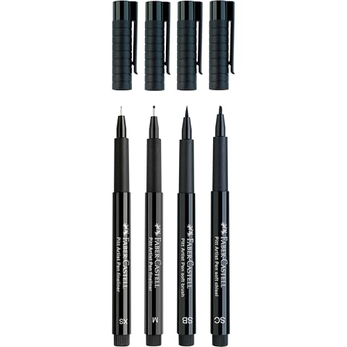Faber-Castell Pitt Artist Pen Black Manga Drawing Kit - 4 Count, Assorted Nibs – Anime and Manga Drawing Kit - style: 4 Manga Black (SC, SC, M and XS Nibs)