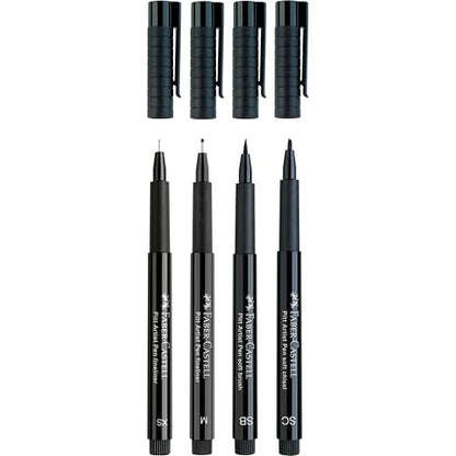 Faber-Castell Pitt Artist Pen Black Manga Drawing Kit - 4 Count, Assorted Nibs – Anime and Manga Drawing Kit - style: 4 Manga Black (SC, SC, M and XS Nibs)