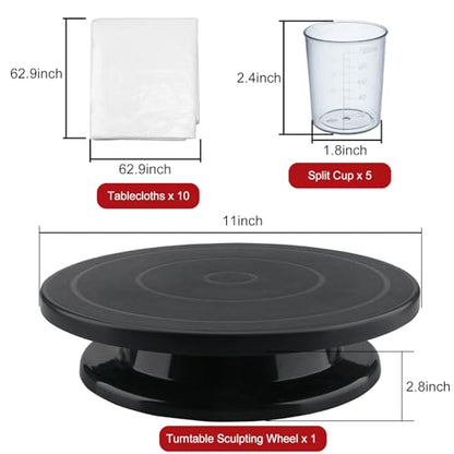 11”Rotate Turntable Sculpting Wheel with Pour Painting Supplies Acrylic Pouring Strainers for DIY Art Pouring Acrylic Paint Kit