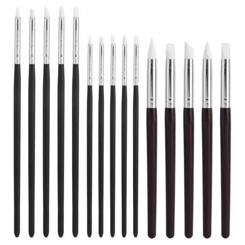 15pcs Silicone Paint Brushes for Crafts, 5 Shapes Head Tips & 3 Sizes Length Paint Pens Tools for Pottery Clay DIY & Handicrafts Sculpting Nail