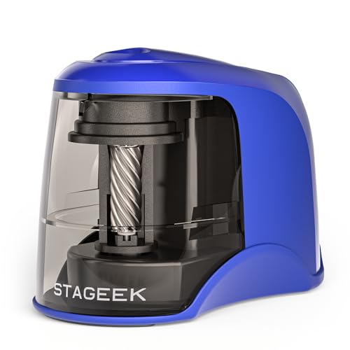 STAGEEK Electric Pencil Sharpener, Plug in or USB/Battery Operated. Works for No.2/Colored Pencils (6-8mm). Ideal for School Classroom Office Home, Blue - color: Blue
