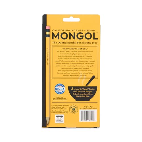 Mongol Classic Incense Cedar #2 Pencil - 12-Pack – Pre-sharpened, European Graphite Core, US Grown Cedar, Smudge Free Eraser – Nontoxic PMA Certified - size: 1 Count (Pack of 12)