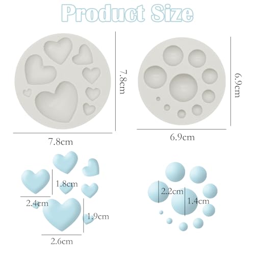 2Pcs Polymer Clay Molds for Jewelry Making, Half Round Ball and Heart Shape Polymer Clay Earring Tools Cutters Silicone Craft Mould Earring Making Supplies
