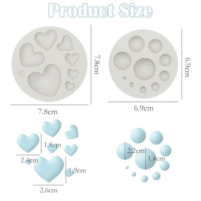 2Pcs Polymer Clay Molds for Jewelry Making, Half Round Ball and Heart Shape Polymer Clay Earring Tools Cutters Silicone Craft Mould Earring Making Supplies