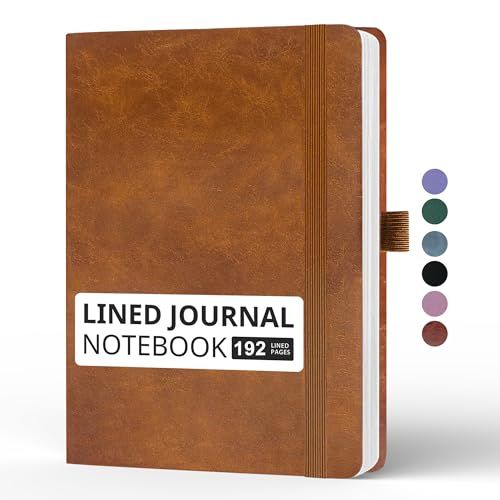 Lined Journal Notebook, A5, 192 Pages 100 GSM Thick Paper, Hardcover Leather College Ruled Journal for Writing, Men Women, Journaling, Daily, Work, Office, Home School Business(Brown) - color: Brown, style: b-Lined