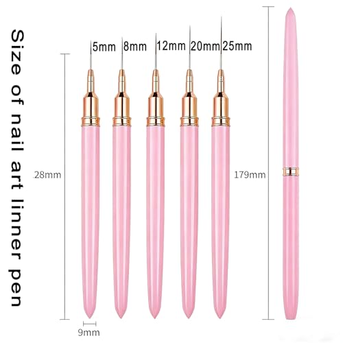 Nail Art Pens Set, Liner Brushes, Nail Art Brushes Tools For Long Lines, Thin Details, Fine Drawing, Liner Brush Polish Painting Nail Design (Pink) - color: Pink