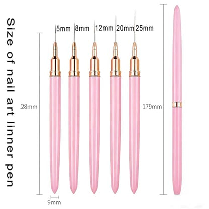 Nail Art Pens Set, Liner Brushes, Nail Art Brushes Tools For Long Lines, Thin Details, Fine Drawing, Liner Brush Polish Painting Nail Design (Pink) - color: Pink
