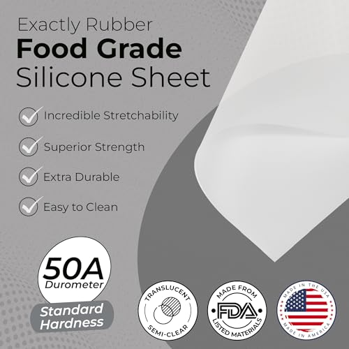 Exactly Rubber - Translucent Silicone Sheet, 50A Durometer Rubber Sheet, Semi Clear Silicone, Resistant -80 to 450°F, Food-Grade Silicone Placemat, 450% Elongation, Made in the USA, 1/32 x 18” x 36” - size: 1/32 x 18 x 36