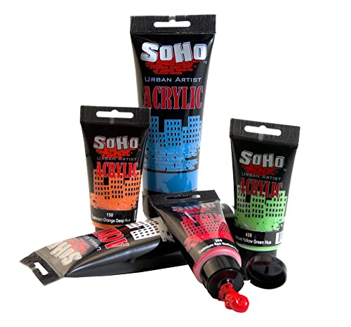 Soho Urban Artist Heavy Body Acrylic Paint - Set of 6-500mL - Fluorescent - Thick, Rich Color, Excellent Coverage, Professional Quality - Artists Acrylic Paint - size: 16.91 Fl Oz (Pack of 6)