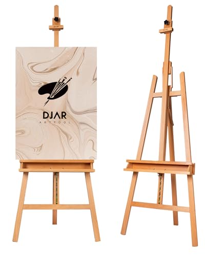 DJAR Large Painters Easel for Painting, Holds Canvas up to 49", Natural | Sturdy Solid Beech Wood Studio Floor Display Stand, Adjustable Artist Easel with Storage Tray, Ideal for Adults and Students - style: Natural A-Frame Easel