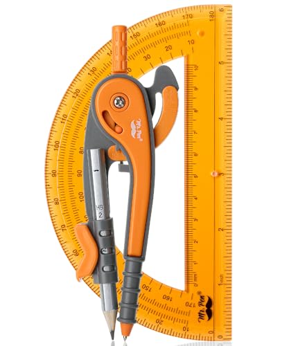 Mr. Pen- Geometry Compass and Protractor Set, 6 Inch Compass | 6 Inch Protractor, Drawing Tool for School, Clear Plastic, Easy Grip, Precision Design for Math, Art, Drafting, Architecture - color: Dark Orange, size: 1 Set