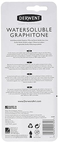Derwent Watersoluble Graphitone Pencils, Fine Point, Black, 4 Pencils per Pack (34304)