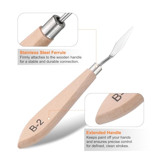 HARFINGTON Palette Knives Painting Tool 6.69" Stainless Steel Blade Spatula Painting Pallet Knife Wood Handle for Oil Acrylic Canvas Color Mixing - size: 10mmx170mm