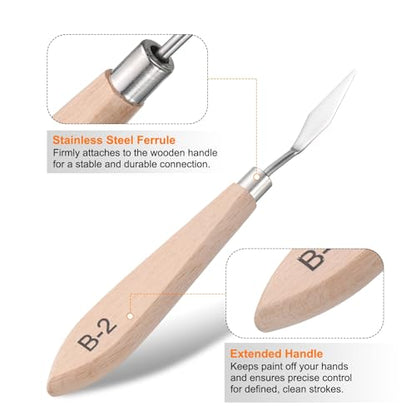 HARFINGTON Palette Knives Painting Tool 6.69" Stainless Steel Blade Spatula Painting Pallet Knife Wood Handle for Oil Acrylic Canvas Color Mixing - size: 10mmx170mm