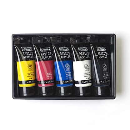 Liquitex 3699405 Basics Acrylic Paint Set - 5 x 75 ml Tubes, Lightfast Acrylic Paints, Medium Viscosity, Brilliant Colours, Ideal for Canvas, Acrylic Painting & Creative Projects
