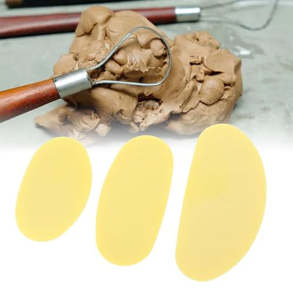 3Pcs Soft Rubber Rib for Pottery Clay, 3 Sizes Ceramic Sculpting Essential Tool for Pottery DIY Craft Work (Yellow)