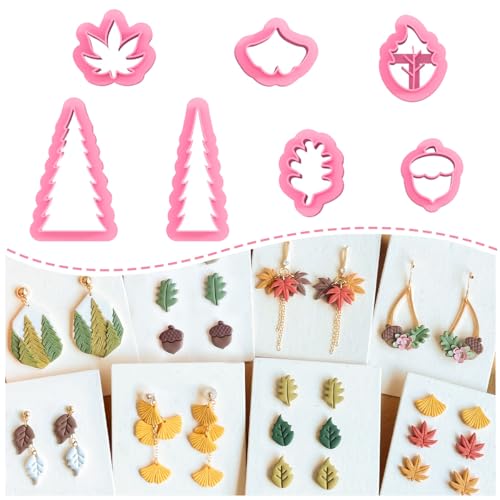 KEOKER Fall Polymer Clay Cutters for Jewelry - 7 Shapes Maple Leaves Earring Cutters - color: white A
