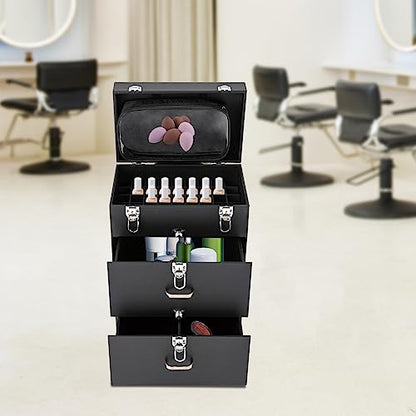 44.09lbs Lockable Makeup Train Case,Rolling Hairdressing Trolley,Beauty Salon Cosmetic Luggage with Universal Wheels for Hair Stylist,Make-up Artists (Black 6) - color: Black 6