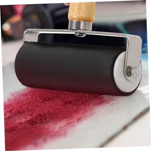 HOMSFOU 10cm Rubber Ink Roller Set for Printmaking Scrapbooking Stamping Craft Projects Heavy Metal Frame for Longevity