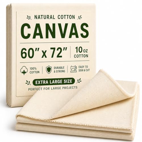 Canvas Fabric, Premium 10oz 100% Cotton Duck Canvas Fabric by The Yard, Heavy Duty Canvas Material for Sewing, Upholstery, Tote Bags, Arts & Crafts & DIY Projects, 2 Yard (60 x 72 Inch) - size: 2 Yard（60×72 inchs）