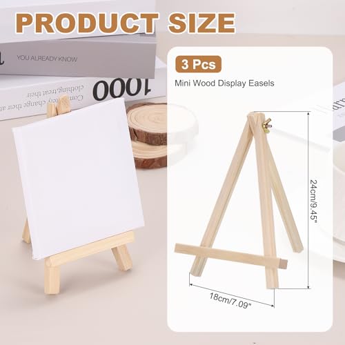 MECCANIXITY Mini Wood Display Easels, 9.4"x7.1"A-Frame Painting Tabletop Easels Holder Stand for Artists Beginners Displaying Small Canvases Art Photos Business Cards(Pack of 3, Wood Color) - size: 9.4"x7.1"