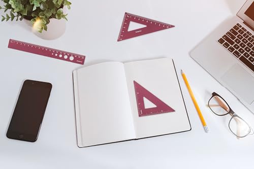 Metal Geometry Set, 5-piece Aluminum Ruler, Math Drafting Ruler Kit Includes Protractor, Triangle Rulers, Straight Rulers-Math Measurement Tools for School and Office Supplies (Plum Red) - color: Red
