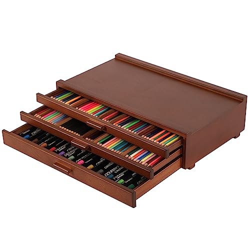 VISWIN Upgraded 3-Drawer Wood Artist Supply Storage Box with Removable Dividers, Premium Beech Wood Art Storage Box, Portable Organizer Box for Paints, Pastels, Pencils, Brushes and Art Supplies - color: Walnut, size: 3 drawers