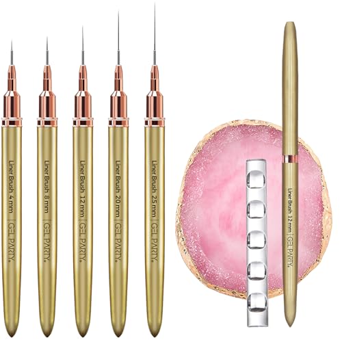 GELPARTY 7Pcs Gold Nail Art Brush Set - Professional Ultra-Fine Liner & Detail Brushes for Gel Polish & Acrylic Nails - Includes Agate Stone Palette & Brush Holder - Manicure Drawing Tool Kit - color: Gold