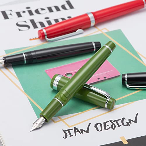 Jinhao 82 Black Acrylic Fountain Pen, Iridium Bent Nib Classic Design Smooth Writing Pen with Ink Converter (Silver Trim) - color: Black (Silver Trim), style: Bent (0.5-1.0 mm)